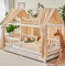 ALAVYA HOME® 3-TLG Hausbett Deko Set mit 2 Stück Betthimmel I 1 Stück Wimpelkette 300cm cm lang für Kinderbett Kinderzimmer I 100% Bio-Musselin Baumwolle I GOTS-Zertifiziert I 125 x 350 cm I Beige