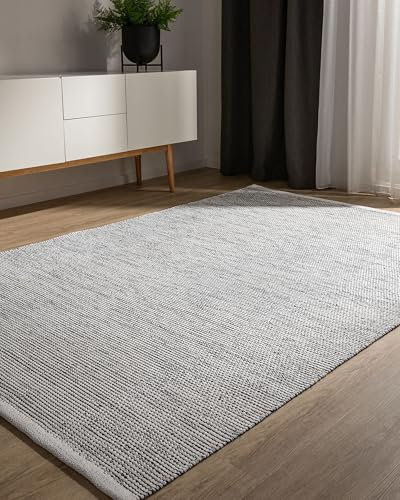 benuta Basic handgewebter Baumwollteppich Ron - Beige/Schwarz 160x230 cm - Handwebteppich aus 100% Baumwolle - Style: Uni, Minimalistisch, Natural Living - Pflegeleicht für Wohnzimmer Schlafzimmer