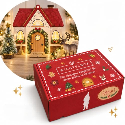 Wichtelbox Edition 1 - stressfreies Komplettset für Weihnachts-Wichtel, in 31 Päckchen vorbereitet, über 100 Teile Miniatur Wichtelzubehör, Wichtelbriefe, Wichtelzubehör, Wichtelhaus, Wichteltüre