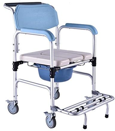 ZGYOZMNG Commode Chair on Wheels, Portable Mobile Shower Wheelchair Shower Toilet Chair with Footrest Solid Construction Stable 350 Lbs Weight Capacity for Adult Elderly Seniors Disabl