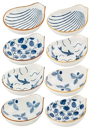 LALADEFIEE Ceramic Sauce Dishes Set of 8 Seasoning Plate Dipping Bowl for Sweet Soy Mustard