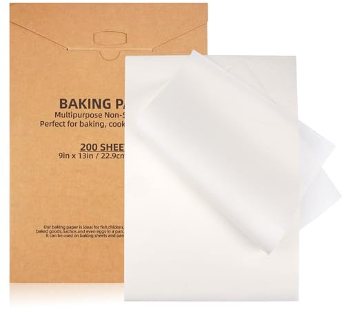 200 Stück Backpapier Zuschnitte 13 x 9 Inch Antihaft Butterbrotpapier Wasserdicht und Öl Einweg Weiß Käsepapier Pergamentpapier zum Backen Brotpapier zum Backen, Kochen, Grillen, Frittieren, Dämpfen