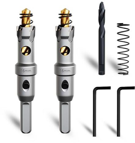 METOTY 2 Stück 16mm lochsäge metall,Hartmetall Lochsäge,Hartmetall Bohrer,mit Ein zusätzlicher nitrierter Stufenführungsbohrer gratis und L-Wrench,für Stahl Eisen Aluminum Metall