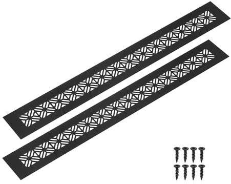 sourcing map 2Pcs Aluminum Alloy Air Vents, 400 x 50mm / 15.7 x 2 Rectangle Louvered Ventilation Grille Cover with Mounting Screws for Door Cabinet Wardrobe, Matt Black