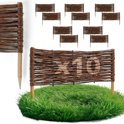 10 x BOGATECO Beeteinfassung aus Weide | 60 cm Lang & 30 cm Hoch | Holz-Zaun Rasenkante | Weiden-Zaun Steckzaun Perfekt für den Garten als Weg-Abgrenzung | Gartenzaun Weidezaun Zaunelemente
