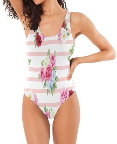RPLIFE Bouquets Pink Maillot de bain une pièce pour femme Dos bas Maillot de bain Funky, Bouquets Rose, XXL