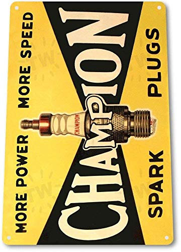 Yelacecca New Metal Sign Aluminum Sign Champion Decor Wall Art Spark Plugs Garage Shop Tools Decor Metal Sign 8 X 12 Inch