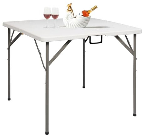Bonnlo Klapptisch, Gartentisch Wetterfest, Balkontisch Klappbar, Tragbarer Mehrzwecktisch als Esstisch, Grilltisch, Campingtisch & Beistelltisch Outdoor, Tragkraft bis zu 150 kg, 86 x 86 x 74 cm, Weiß