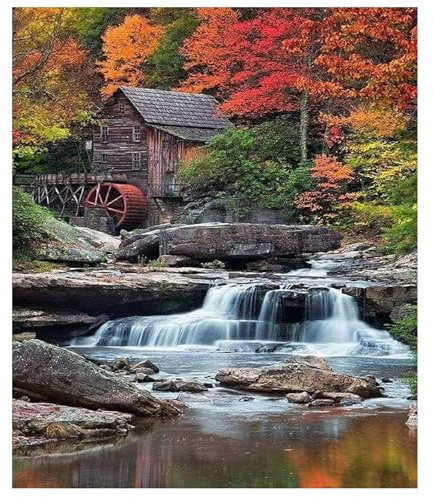 Frizlryem 5D Diamond Painting Landschaft, DIY Diamant Malerei Set für Erwachsene, Wald Full Drill Diamond Painting Kit, Mosaikherstellung Bastelset, Haus Wanddeko, 30x40cm