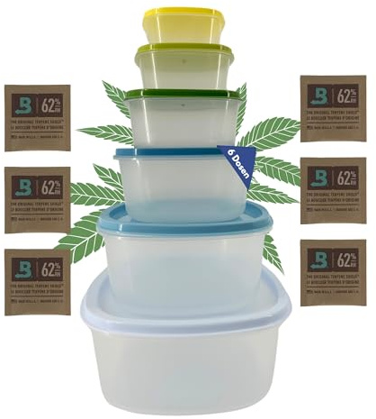 TronicXL 6 Stück 62% Premium Kräuter Aufbewahrungsdose luftdicht kompatibel mit Boveda + 6x Pack Größe 4 Grow Aufbewahrung Ernte Dose Behälter Vorratsdose Container Stash Box