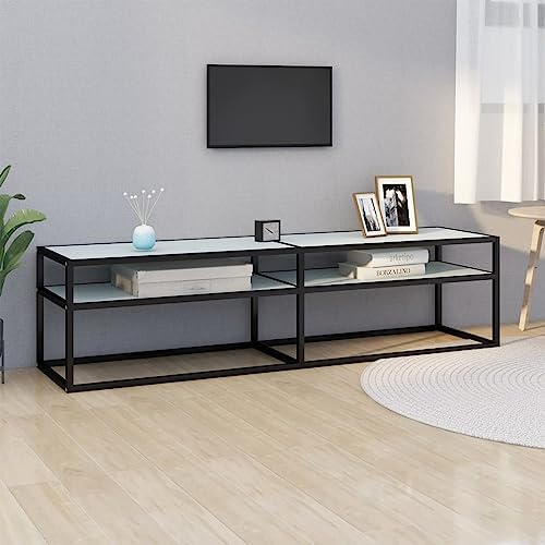QINXIXINAIXI Meuble TV blanc aspect marbre - Buffet TV - Table - Buffet - Pour salon - 160 x 40 x 40,5 cm - Verre trempé