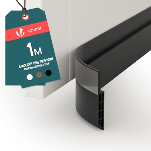 VOUNOT® Door Draught Excluder Strip, Draft Excluder Under Door for Energy Saving, Soundproof, Weatherproof, Dust Reduction Door Seal for Home, Entrance, 100x5cm, Black