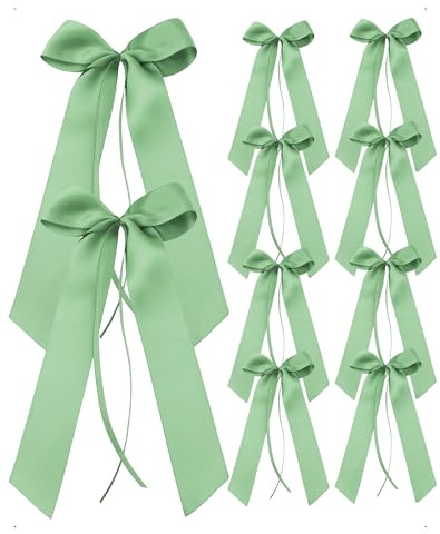 SanKristo 10 Pièces Noeud Satin Voiture Mariage, Décoration Nœuds Cadeau pour Emballage Cadeaux, Bricolage, Sapin de Noël, Décoration de Mariage, Déco de Table, Vert