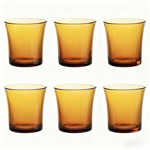 TRESV Set de 6 Vasos de cristal agua de Colores, Vasos de Cristal de 21cl Multicolor, Aptos para Lavavajillas (Ambar 21CL)