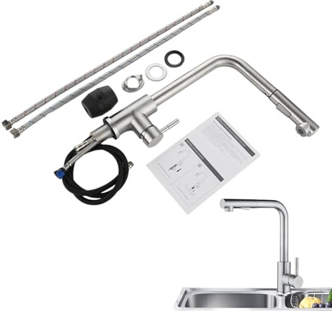 Grifo De Fregadero De Cocina Grifo Monomando De Acero Inoxidable Con Mango | Grifo De Agua De Cocina Para Hogar Autocaravana Lavandería Comedor Exterior Bar Campamento Remodelación
