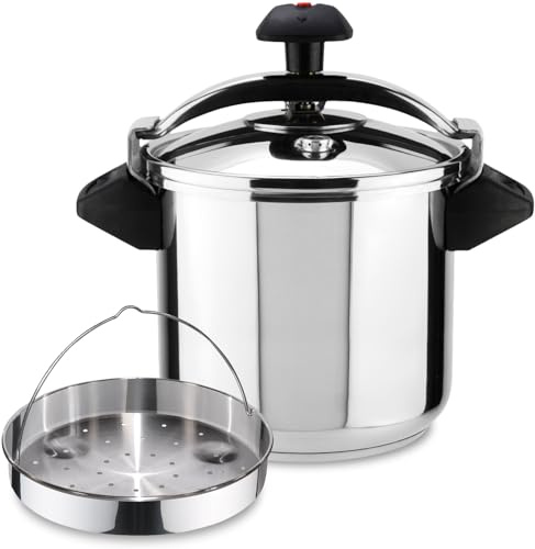 Magefesa Inoxtar - Olla Express Tradicional de 10L + Cestillo, Acero Inoxidable 18/10, Inducción, Cocina Sana, Pomo Rotatorio, Fondo Termodifusor