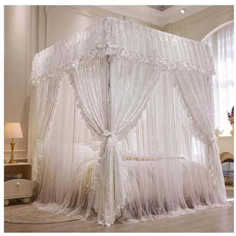 Vnook Bodenstehender Betthimmel, dreitüriges, zu öffnendes Palace-Moskitonetz mit Rahmen for Lesen, Entspannen und Ausruhen for Schlafzimmer, Apartment und Hotel(White,180x200cm)