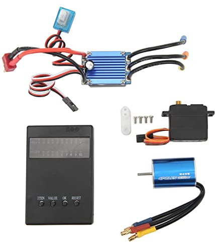 Kit moteur brushless RC avec variateur électronique de vitesse (ESC) 4800KV, servo 2,2 kg et carte de programmation inclus pour modèles 1/16 et 1/18.