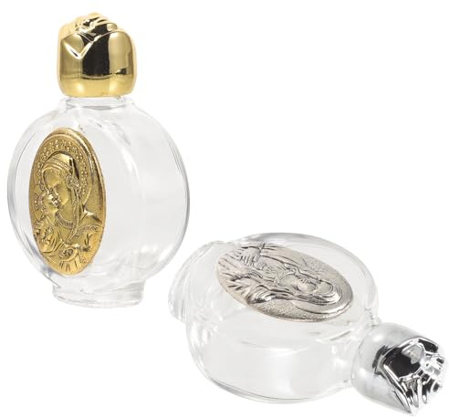 HAPINARY Bouteilles d'eau Bénite Rechargeables en Verre 2pcs Motif Délicat Bouteille Eau Verre Décorative, Étanche et Portable pour Voyages et Vacances
