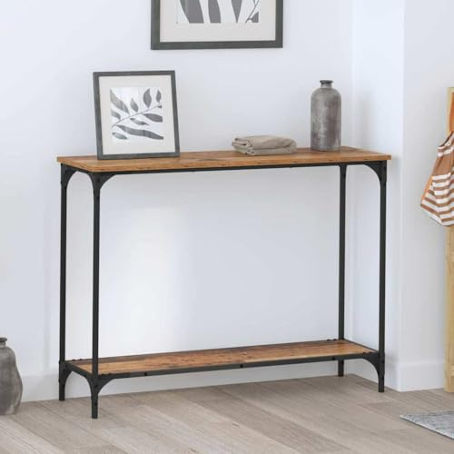 Nusvialune Table console en bois vieilli - 101 x 30,5 x 75 cm - Avec étagère et cadre en acier solide - Pour salon, couloir, entrée - Moderne et industrielle - Noir mat - Durable