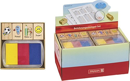 BRUNNEN 104868901 Motivstempel Stempelset (Belohnung Motivstempel, Holz, 4 Motive + Schriftzug)