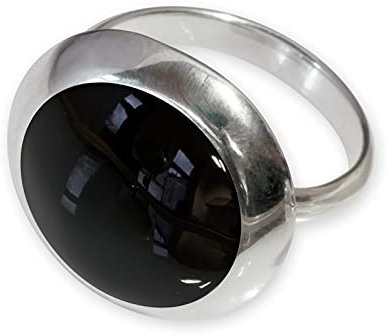 Fly Style Ring Silber 925 Damen, offener Ring größenverstellbar, 925 Silber Ring mit Muschel oder Stein Inlays, Farbwahl:schwarz