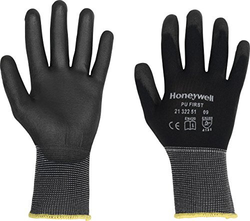 Honeywell 2132251 Vertigo Negro PU C&G 1 Guantes de Protección contra Cortes, Guantes de Punto 100% Poliamida Negros, 25 cm, para Trabajos de Precisión, Talla 8, 2132251-08 (Paquete de 10 Pares)