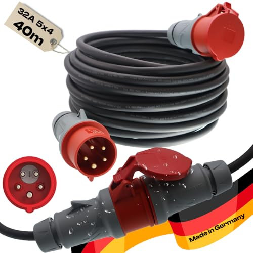 netbote24 maxgo CEE Verlängerungskabel Starkstromkabel Starkstromverlängerung mit Phasenwender 40m 5-polig H07RN-F 5X4mm² Kraftstromkabel Gummiverlängerung IP54 Außenbereich 32A 400V