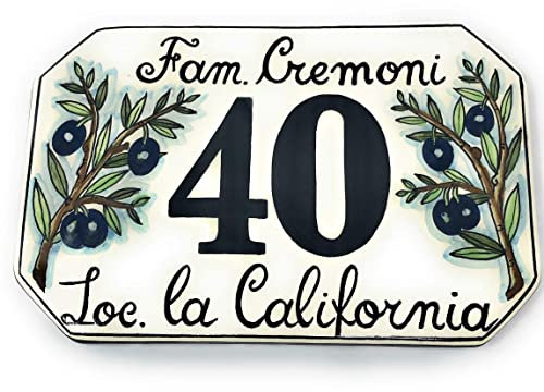 CERAMICHE D'ARTE PARRINI- Ceramica italiana artistica, numero civico in ceramica 23x15 personalizzato, decorazione olive, dipinto a mano, made in ITALY Toscana