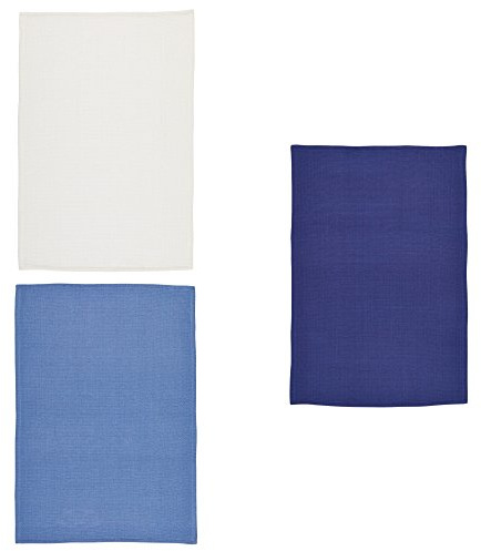 KitchenCraft Super-Absorbent 1% Cotton Waffle-Weave Tea Towels, 7 x 47 cm - 'Blues' (Set of 3)