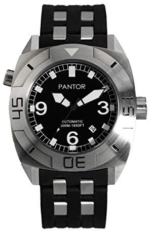 Pantor Seal Dive Watch 500m Pro Diver Uhren für Herren mit Heliumventil, Saphir-Kristall und drehbarer Lünette, Schwarz, 44 mm, Tauchen