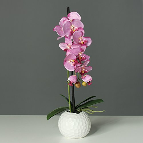 DPI Orchidee Phalaenopsis in 13cm Kugelvase Kunstpflanze 1 Rispe pink 46cm