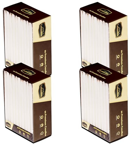 Case of 4 x 50 Unscented White Bistro Tapered Dinner Food Table Candles 7 Hrs Burn Time