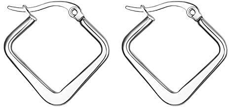 JewelryWe Schmuck Damen Ohrringe Edelstahl Poliert große Quadrat Viereck Geometrie Hoop Creolen Ohrstecker Silber 20mm
