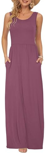 AUSELILY Damen Sommer Ärmelloses Lockeres Maxikleid Lässiges Langes Kleid mit Taschen Mauve XL
