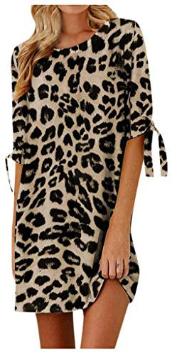 DAY8 Robe Sexy Imprimé Léopard Courte Femme Ete Pas Cher a la Mode Tunique Longue de Plage Manches 1/2 Soiree Chic Casual Lâché Mini Dress
