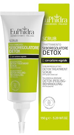 Euphidra, Scrub Seboregolatore Detox, Tubo con Erogatore 150 g, Pre-Shampoo per Cuoio Capelluto Oleoso con Carbone Vegetale e Microbioma Rebalance, Effetto Purificante, Senza SLES, SLS e Siliconi