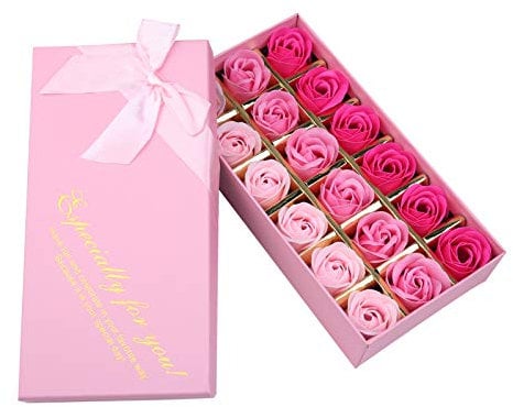 Rotumaty Lot de 18 savons de bain parfumés floraux, fleurs de roses, pétales d’huile essentielle, pour femme, fille, anniversaire, Saint-Valentin, Noël (rose)