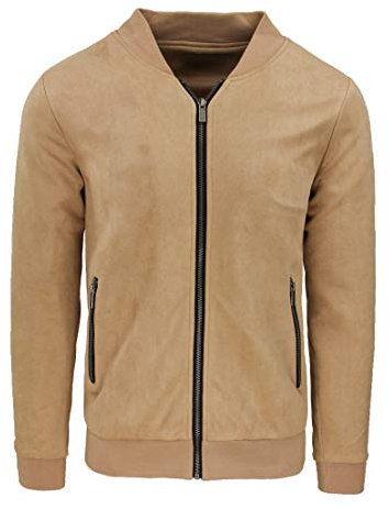 Evoga Giacca Giubbotto Uomo Scamosciato Slim Fit Giubbino Bomber chiodo (IT, Testo, M, Regular, Regular, Beige mod. College)