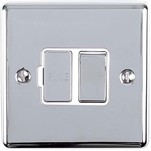 13A DP Switched Fuse Spur -CHROME & Grey- 240V Mains Isolation - Decorative Kitchen/Interior Wall Face Plate – Oven/Cooker/Hob Appliance On/Off Switch