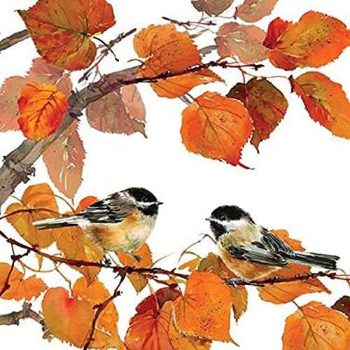 Servietten (2er Set / 40Stück) 3-lagig 33x33cm Herbst Herbstlaub Vögel