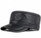 Herren Lammfell Leder Militär Caps Cadet Army Caps Flat Top Cap, Schwarz, Einheitsgröße