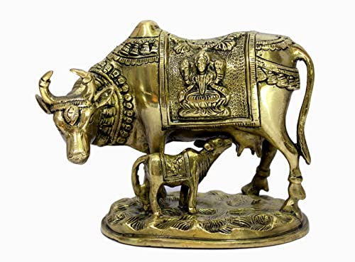 Esplanade Messing Heilige Kamdhenu Kamadhenu Kuh und Kalb Skulptur – Glücksfigur Idol Statue Skulptur (15,2 cm)