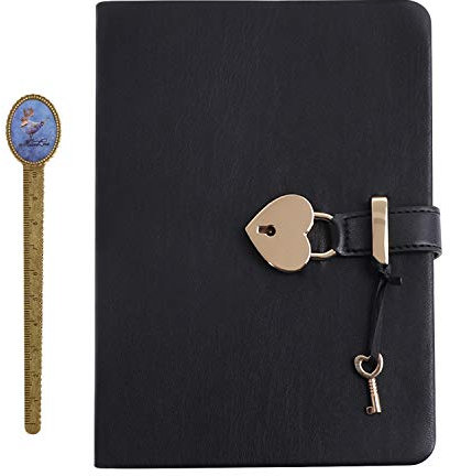 A5 PU Leather Journal Writing Notebook Vintage Classic Password Diary Notebook with Lock 160 Sheets for Art Sketchbook,Travel Journal Meeting Notebooks (Black with Heart Lock)