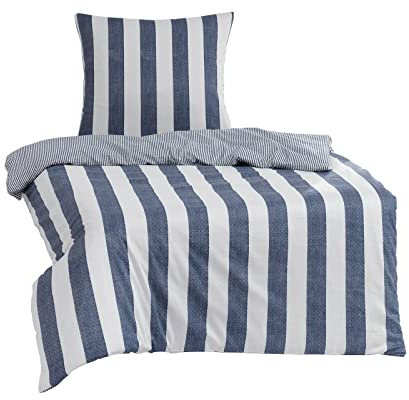 Traumschlaf Mako-Satin Bettwäsche Usedom • Blau-weiß gestreift im maritimen Look • 100 % Baumwolle • Hautsympathisch & temperaturausgleichend • 240x220 cm + 2X 80x80 cm