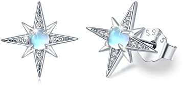 REDSUN Stern Ohrringe 925 Sterling Silber Gold Achtzackiger Mit Cubic Zirconia/Geburtsstein/Mondstein Schmuck für Damen Tochter Mädchen