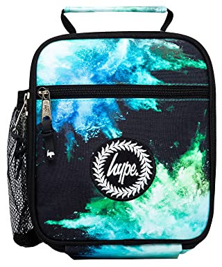hype Unisex Lunch Box, Black, Blue & Green Chalk Dust Iconic Style, School Bag for Kids, Stylish Lunch Bag with Bottle Holder, 3 Storage Compartments, Inside Thermal Lining & Grab Handle