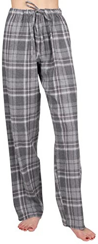 JTPW Women's 100% Cotton Super Soft Flannel Pajama/Lounge Bottoms with Pockets, Grey Melange Pink Plaid, Size: S