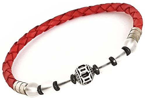 Leif Nelson Herren Armband Leder Männer Quarz Naturstein Perlen Kalbsleder Echtleder Armreif Jungen geflochtes Echtlederarmband LN-DF Rot