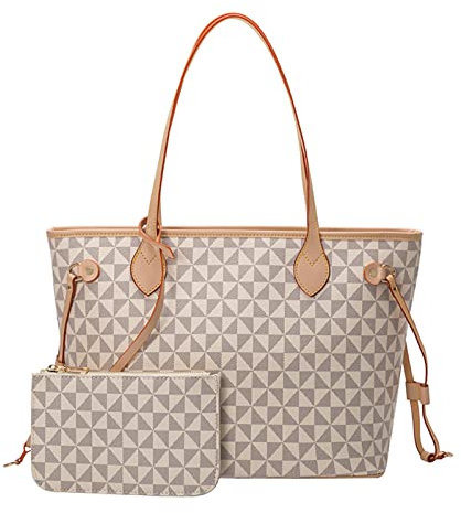 JANZORE Umhängetasche Damen Handtasche Groß Handbags Tote Bag Elegante Leder Taschen Mit Brieftasche Fashion 2 Pcs Set (Weiß)